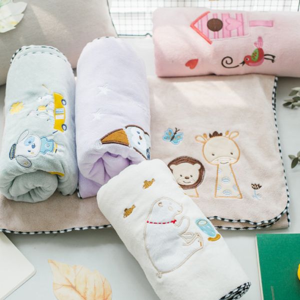 

2019 latest new 110*110cm.5 style baby blanket microfiber embroidery children's blanket custom supermarket advertising gifts water-abso