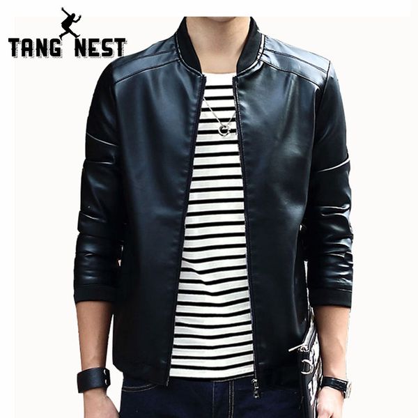 

tangnest stand color 2018 autumn pu leather cool fashion jacket 4 colors casual asian size soft leather jacket mwp297, Black