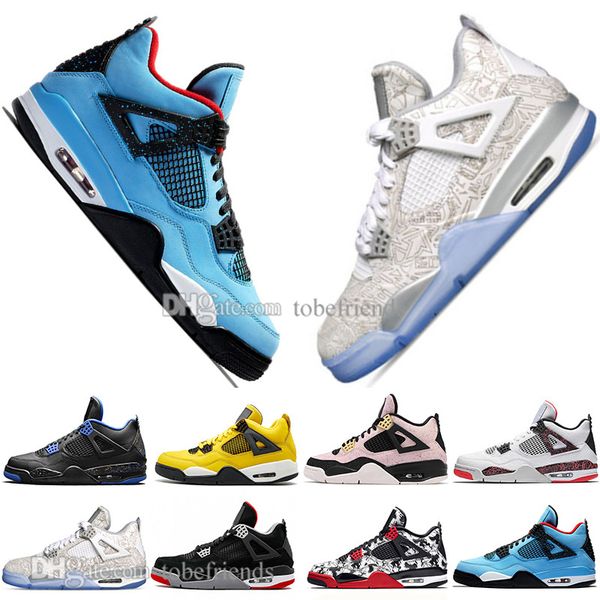 

bred 4 4s what the cactus jack laser wings mens basketball shoes denim blue pale citron men sports designer sneakers 5.5-13