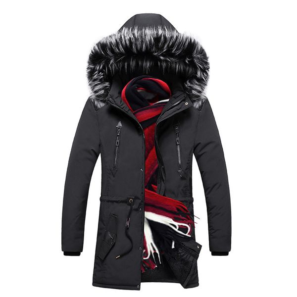 

kimsere men's winter warm long parkas with fur hood fleece lined jackets and coats thicken thermal windbreaker outerwear, Tan;black