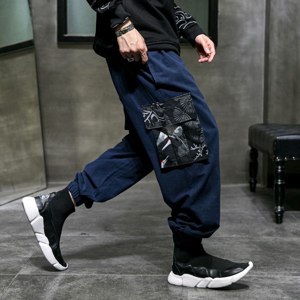 

men's trousers new autumn/winter 2019 pure color chinese style dress feet pants loose casual personality youth men's wear, Black