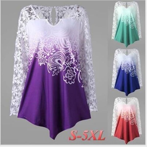

large women's printed multi-color multi-size large lace silk screen t-shirt silk screen size women's lace printed t-shirt multi-co, White