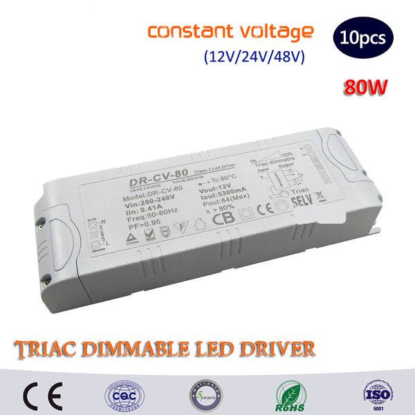 Freeshipping 80W fonte (12V / 24V / 48V) constante tensão regulável motorista levou energia escurecimento transformadores de iluminação fornecimento conversor de energia