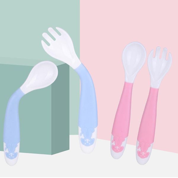 

baby utensil spoon fork set with travel safe case toddler babies children feeding training spoon easy grip heat-resistant