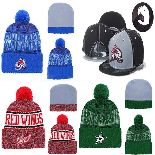 

Men's Colorado Avalanche Ice Hockey Knit Beanie Embroidery Adjustable Hat Embroidered Snapback Caps Red Black Gray Stitched Knit Hat