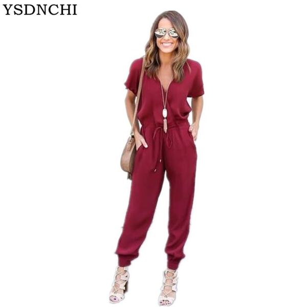 

ysdnchi jumpsuit solid surplice front self tie jumpsuits for women workwear elegant ladies half sleeve twin pockets jumpsuit, Black;white