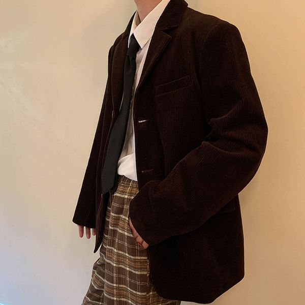 

мужской streetwear весна осень blazer куртка шинель мужчины япония корея стиль vintage вельвет повседневный костюм пальто верхняя одежда, White;black