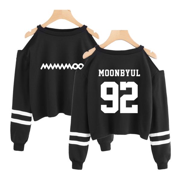 

mamamoo kpop sweatshirt short sweatshirt shoulder-off fashion short hip hop mamamoo kpop crop hoodies for women korean wear, Black