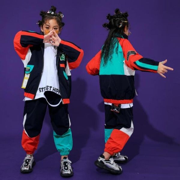 

kid fashion cool hip hop clothing pullover pocket running casual pants for girls boys jazz dance costume clothes, Black;red