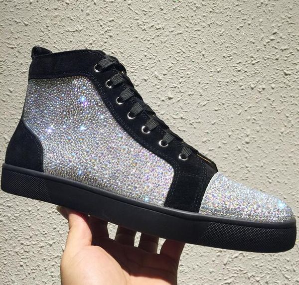 

spring and summer men's shoes high shoes rhinestone red bottom sneakers luxury mens women's shoes couple tide size 35-46, Black