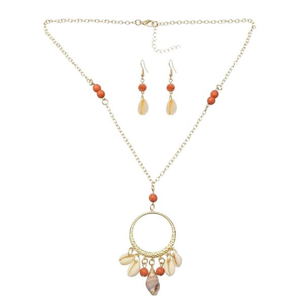 

fashion natural sea shell women earrings+nicklaces jewelry sets for women conch chain pendant necklace summer jewelry sets, Silver