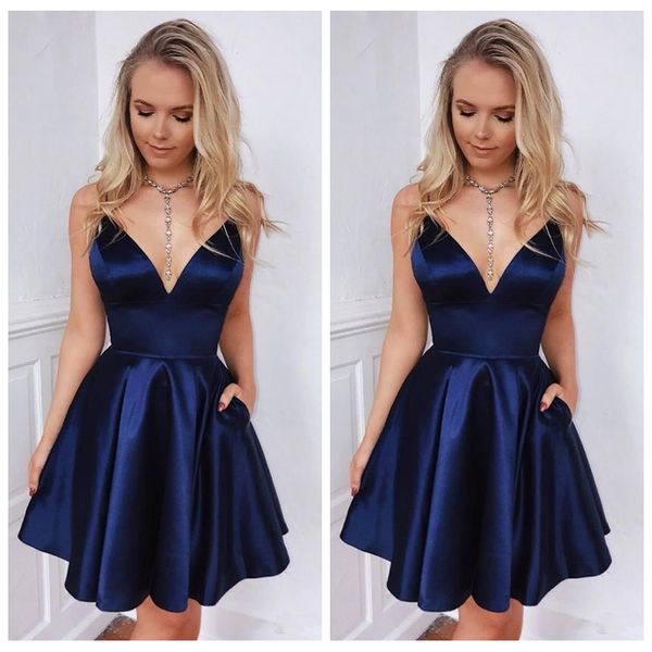 

spaghetti strips a-line cocktail dresses short sleeveless special occasion prom party gowns empire waist vestidos de fiesta simple, Black