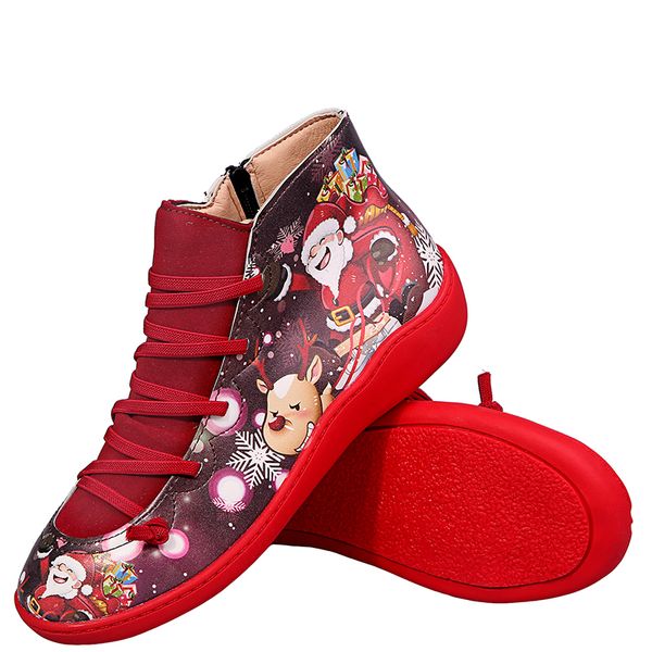 

boots women's winter women's ankle boots retro printed polyurethane leather shoes casual leather shoes botas mujer, Black