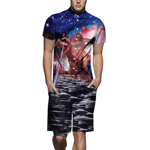 

лето мужская новый дизайн ползунки 3d печати динозавров pattern playsuit мужской с коротким рукавом пляжные наборы повседневный комбинезон к, Gray