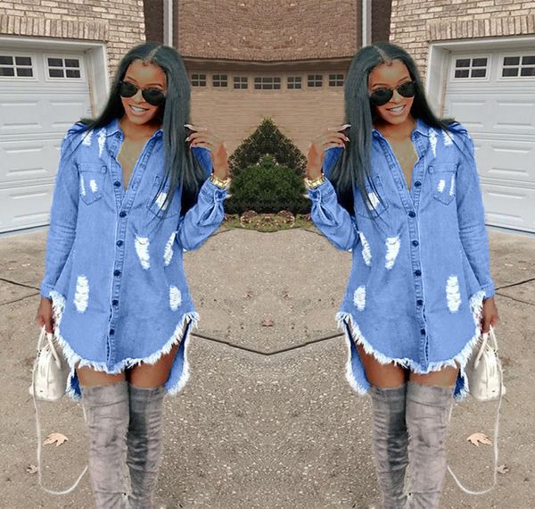 

women turn down collar long sleeves single breast denim club party casual mini blouses dress buttons jeans shirt dress, Black;gray
