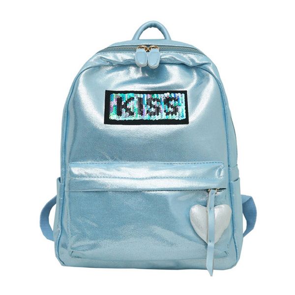 

kiss " letter sequins women's backpack fashion bling heart shape zipper double shoulders bags travel ladies summer backpack