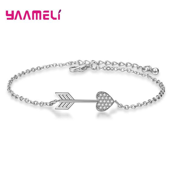 

925 sterling silver pretty meaningful sparkling crystal paved arrow of love pendant bracelet for women bridal trendy bangle, Black