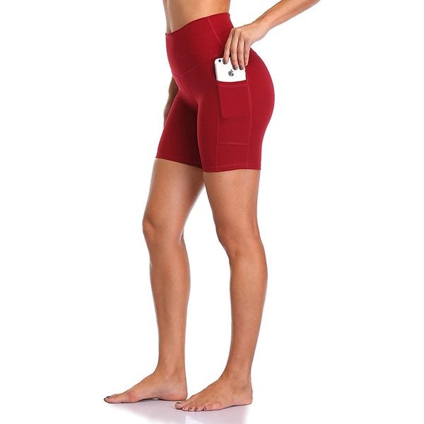 

women's high waisted fitness tummy control energy seamless yoga shorts with pockets inseam workout shorts running gym pants, White;red