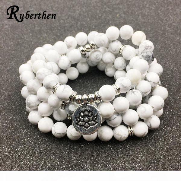 

ruberthen разработанный женского браслет модные 108 мала howlite лотос браслет или ожерелье высокого качества yogi подарка ювелирных изделий, Black