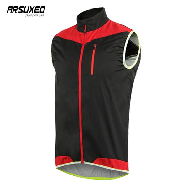 

arsuxeo cycling vest man breathable running sleeveless quick dry bicycle clothing reflective waistcoat windbreaker, Black