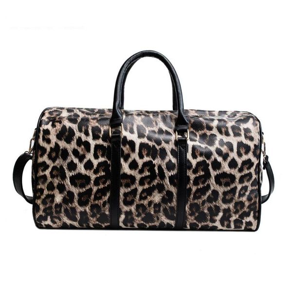 

fashion women sling shoulder handbag large capacity leopard crossbody travel bags pu leather weekend duffel messenger bag k500g