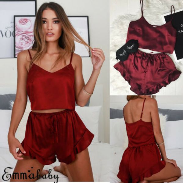 

womens satin lace sleepwear babydoll lingerie nightwear shorts pyjamas set, Blue;gray