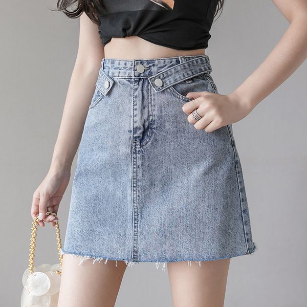 

высокая талия юбка дамы повседневный карманные a-line женские джинсы юбки лето новая корея моды мини джинсовая юбка, Black