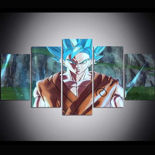 

5 piece large size canvas wall art super saiyan blue goku oil painting wall art pictures for living room paintings wall decor