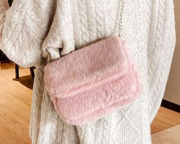 

bag female 2020 new simple retro wild shoulder messenger bag fur ins chain lamb fur bag ready to ship
