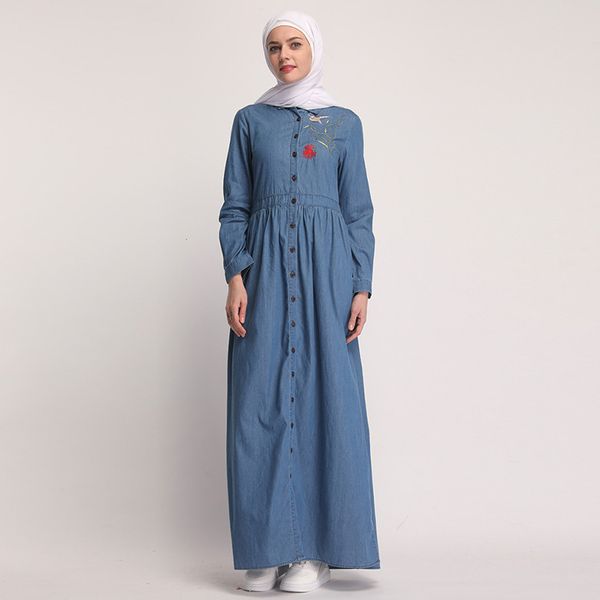 

2019 new arrival muslim women denim kaftan dress s-2xl plus size islamic women long sleeved dubai dress, Red