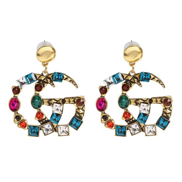 

2019 new fa hion de igner earring colorful rhine tone gold letter tatement earing luxury de igner jewelry women earring