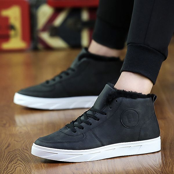 

men boots winter fashion warm men snow boots plus size sneakers winter casual plush ankle lace up work shoes, Black