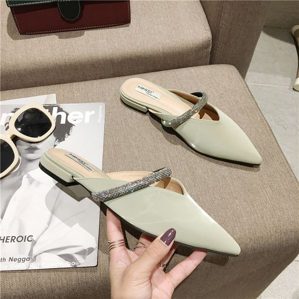 

cover toe glitter slides cross-tied shoes womens slippers outdoor fashion pantofle low jelly soft luxury pointed 2020 crystal, Black