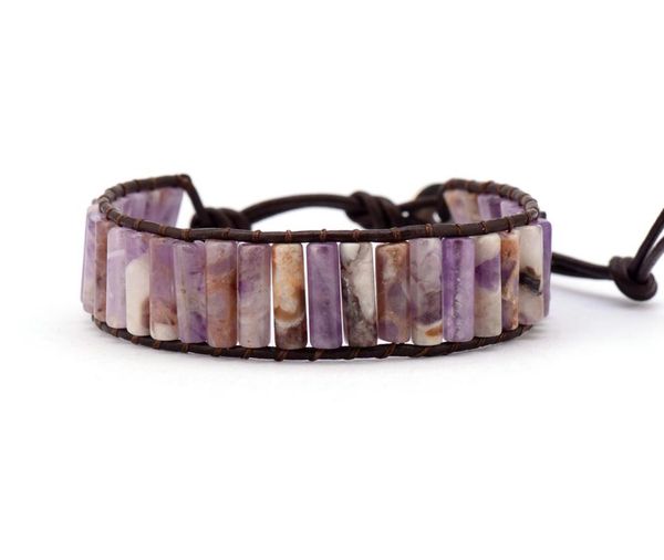 

unique tube shape natural stones single leather wrap bracelets wholesale handmade bohemian weaving wristband bracelet, Golden;silver