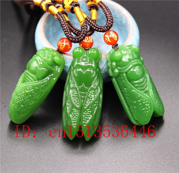 

natural green jade cicada pendant necklace jewellery hand-carved meditation relax healing women man gift rope, Silver
