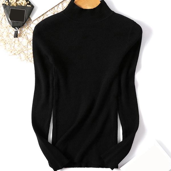 

autumn winter women solid color slim turtleneck sweater knitted elastic jumper turtleneck women's clothing long sleeve solid col, White;black