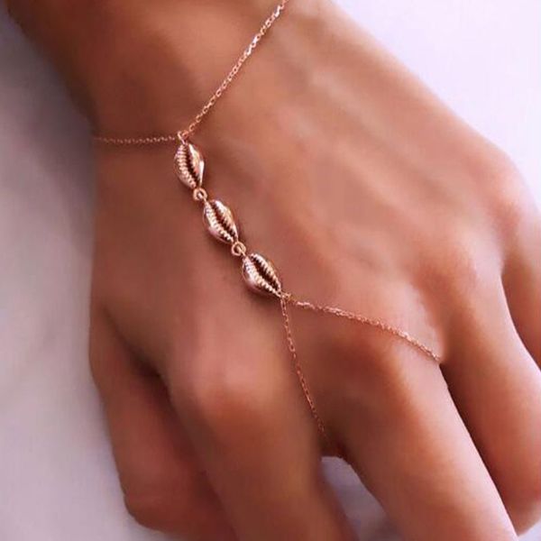 

simple female bracelets three shells hand harness link finger gold bracelet fashion lady birthday party jewelry gift accessories, Black