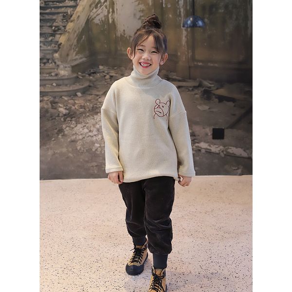 

winter pullover sweater girl nngz high collar rice white animal pattern thicken loose child girl sweater, Blue