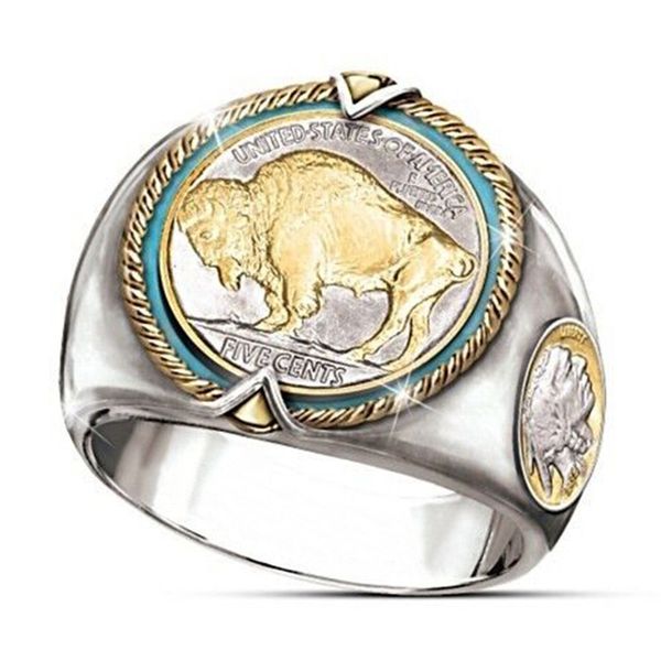 

cowboy gold colro buffalo rings for men women gold silver color punk style hip hop party jewlry gifts for friend bague men ring, Slivery;golden