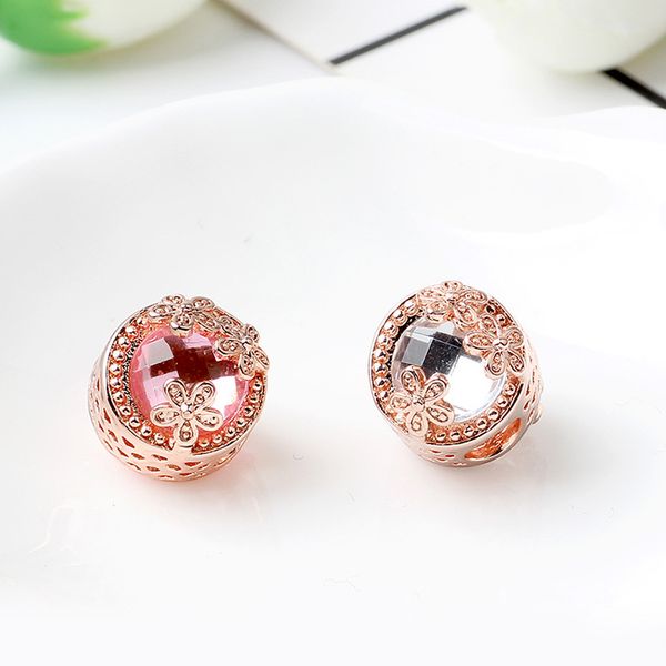 

white or pink cz rose alloy charm bead fashion women jewelry stunning european style for pandora bracelet, Black