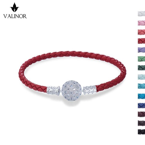 

12 colors available leather bracelet with round zigzag buckle inlaid with zircon 925 sterling silver bracelets bzsl007, Golden;silver