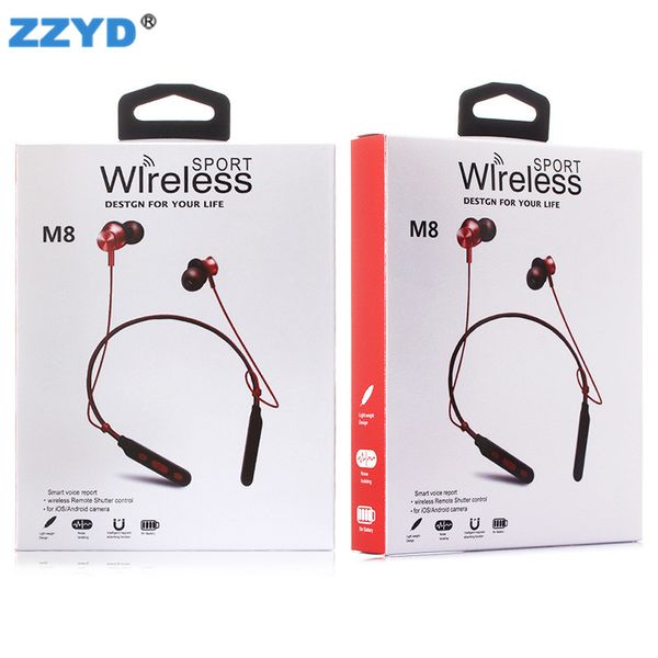 

zzyd m8 wireless bluetooth headphones sports stereo magnetic earphone neckband headset with mic for ip samsung android with retail package