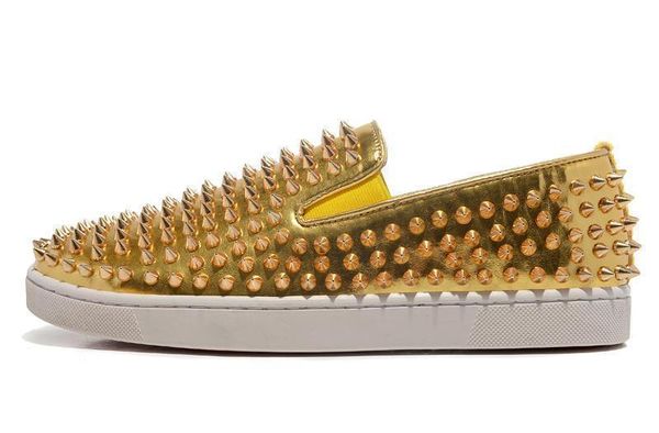 

luxury designer brand red bottoms men women studded spikes flats shoes wedding party lovers genuine leather casual sneakers z232, Black