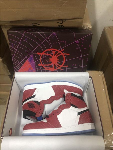 

2019 authentic 1 high spider man origin story (special box) gym red men basketball shoes sneakers black white p blue 555088-602
