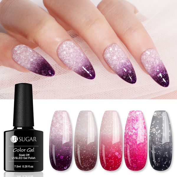 

ur sugar 7.5 мл термальный блеск уф гель снежинка изменение цвета гель лак для ногтей лак soak off uv led лаки, Red;pink