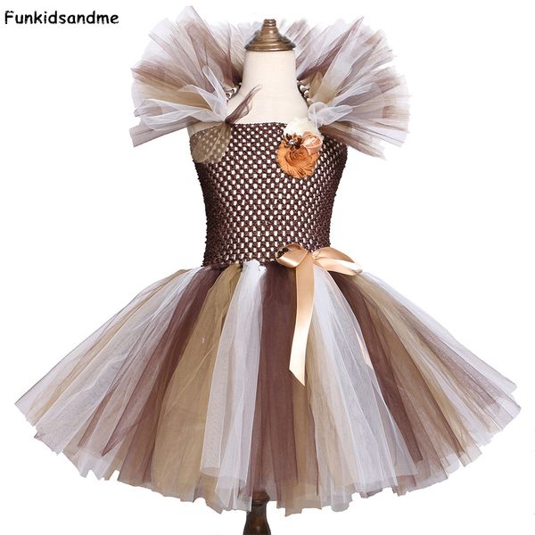 

wild lion mane tutu dress brown flowers kids girls birthday party dress children halloween cosplay animal dress costumes 2-12y y200317, Red;yellow