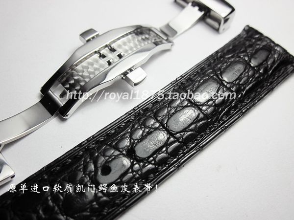 

men alligator/crocodile leather watchband butterfly buckle black brown strap 18mm 19mm 20mm 21mm 22mm for watch