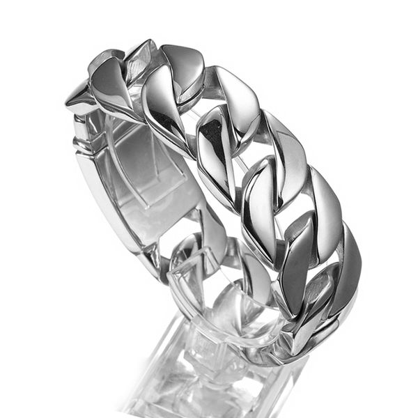 

8.46inch 26mm new arrive silver cuban curb bracelet stainless steel jewelry mens bangle bracelet punk rock jewelry, Black