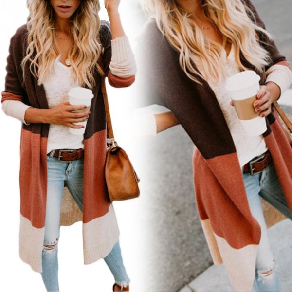 

2019 new three colors women knitted coat cardigan sweater long style outwear coat jacket casual open front cardigan, Tan;black