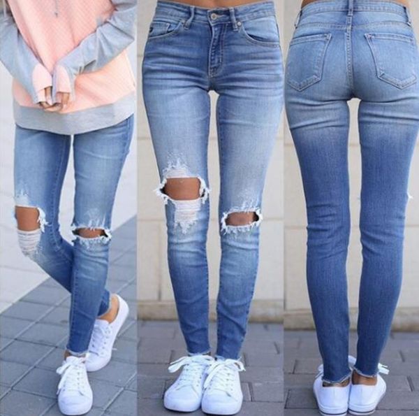 

spring women high waist jeans female plus size women jeans light wash casual slim pencil pants, Blue
